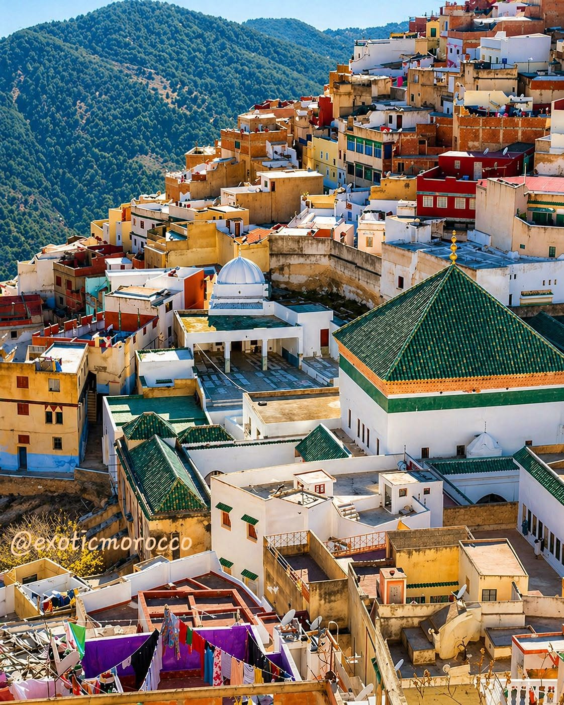 Moulay Idriss Zerhoun hill town and shrine roofs
