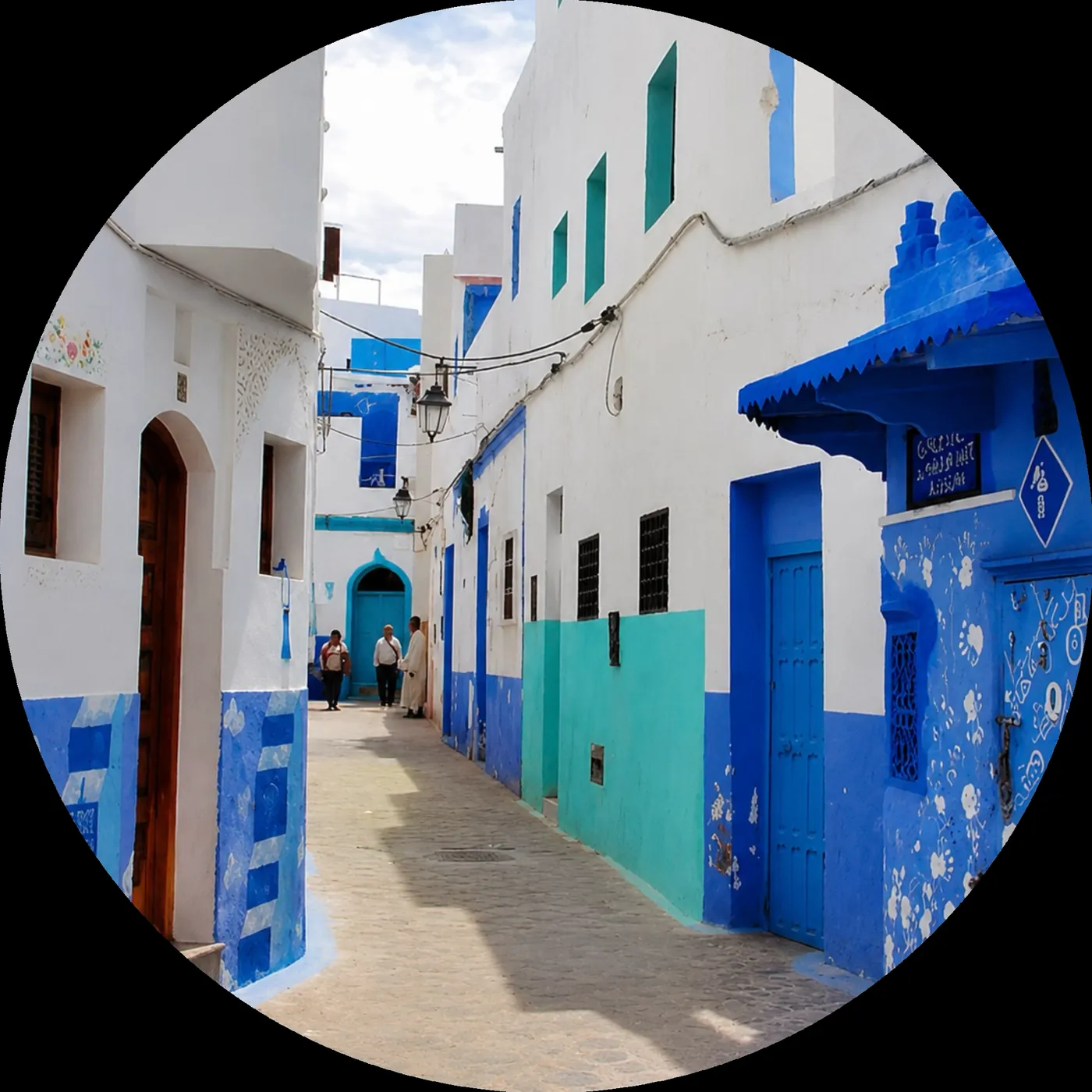 White and blue Asilah medina lane