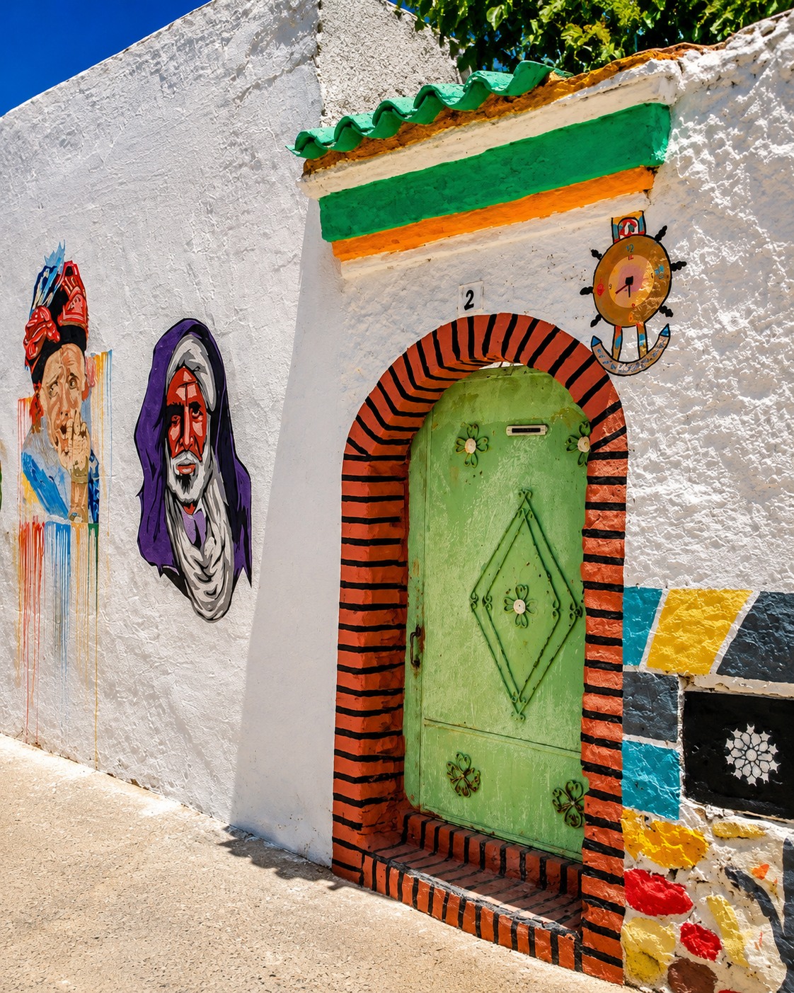 Azemmour painted doorway and medina mural detail