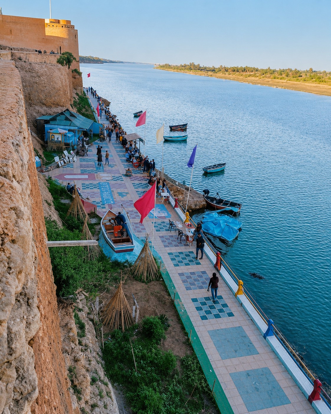 Azemmour rampart walkway above the Oum Er-Rbia