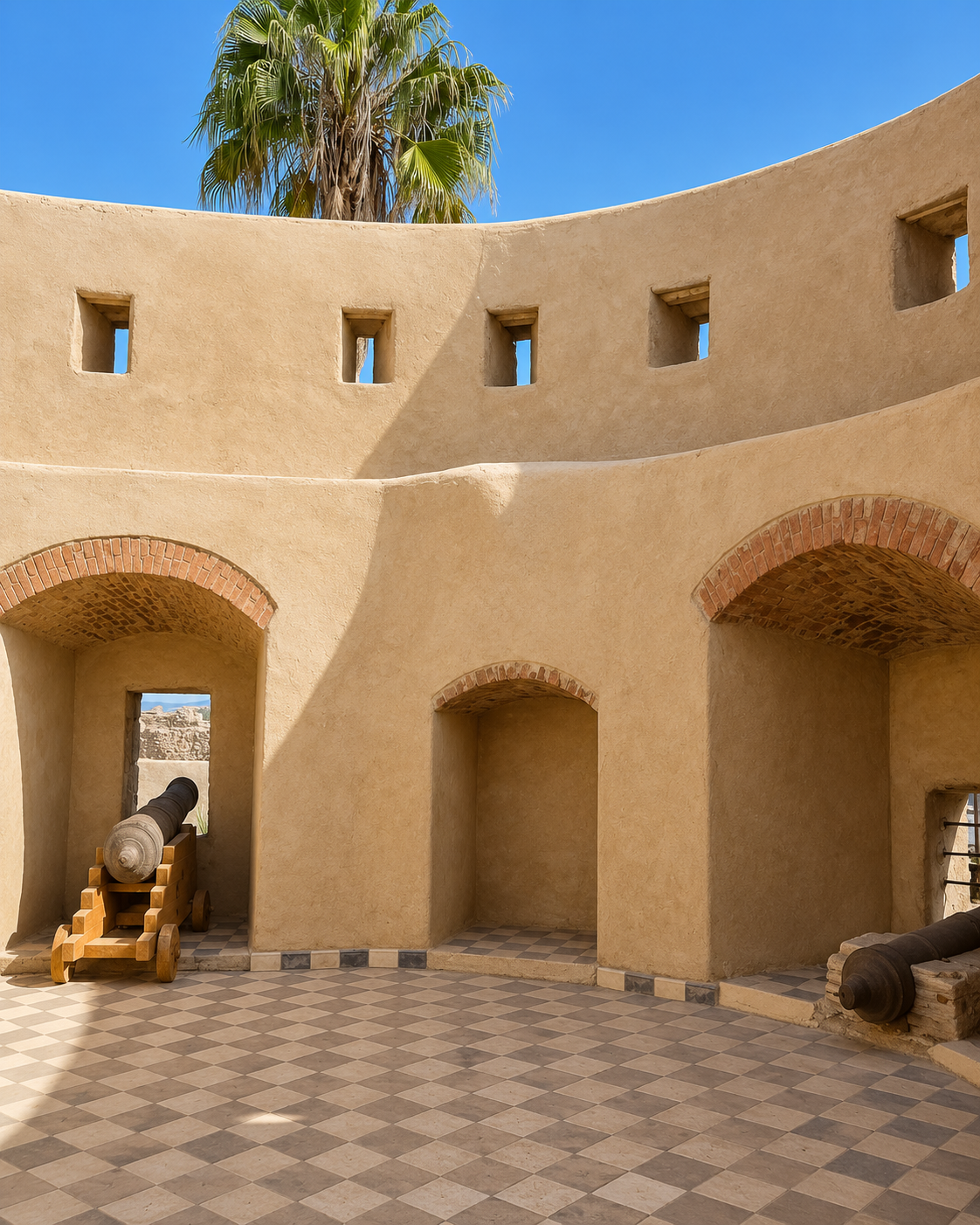 Fortified cannon court and curved wall in Azemmour