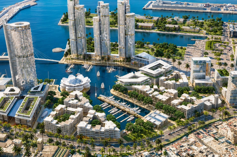 Atlantic marina and waterfront skyline suggesting the Mohammedia coastal corridor