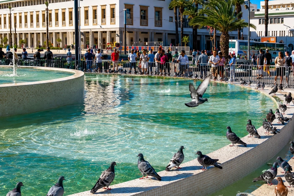 A formal square and fountain suggesting the civic character of the Rabat route
