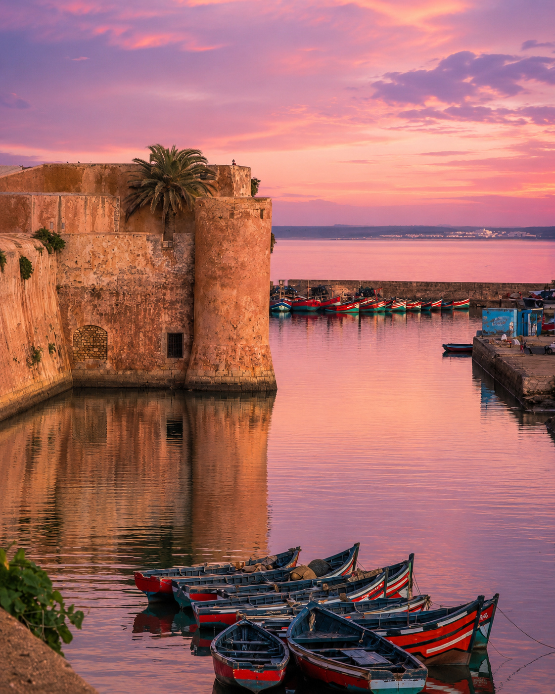 Sunset at the fortified harbour of El Jadida