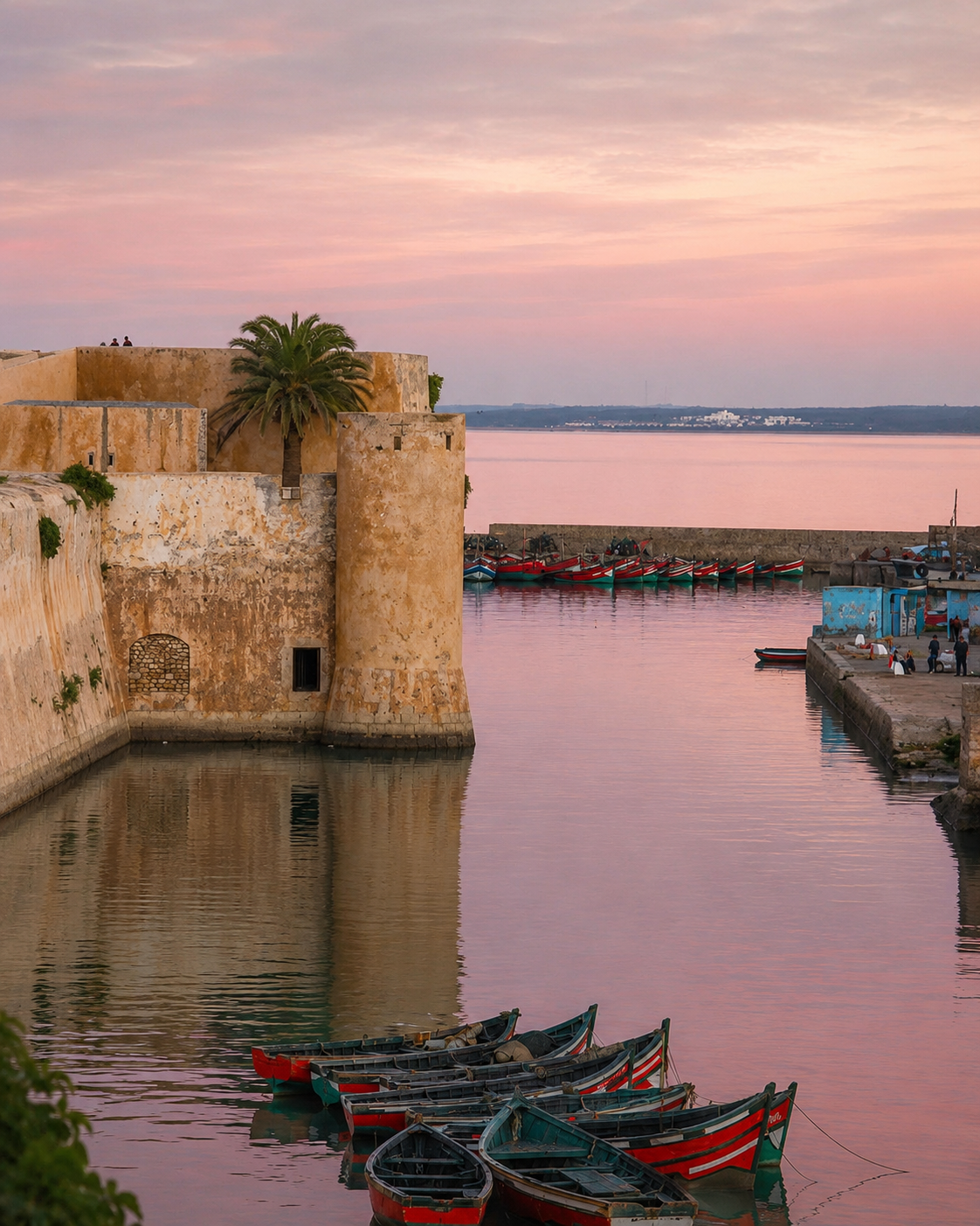 Harbour basin of El Jadida at dusk