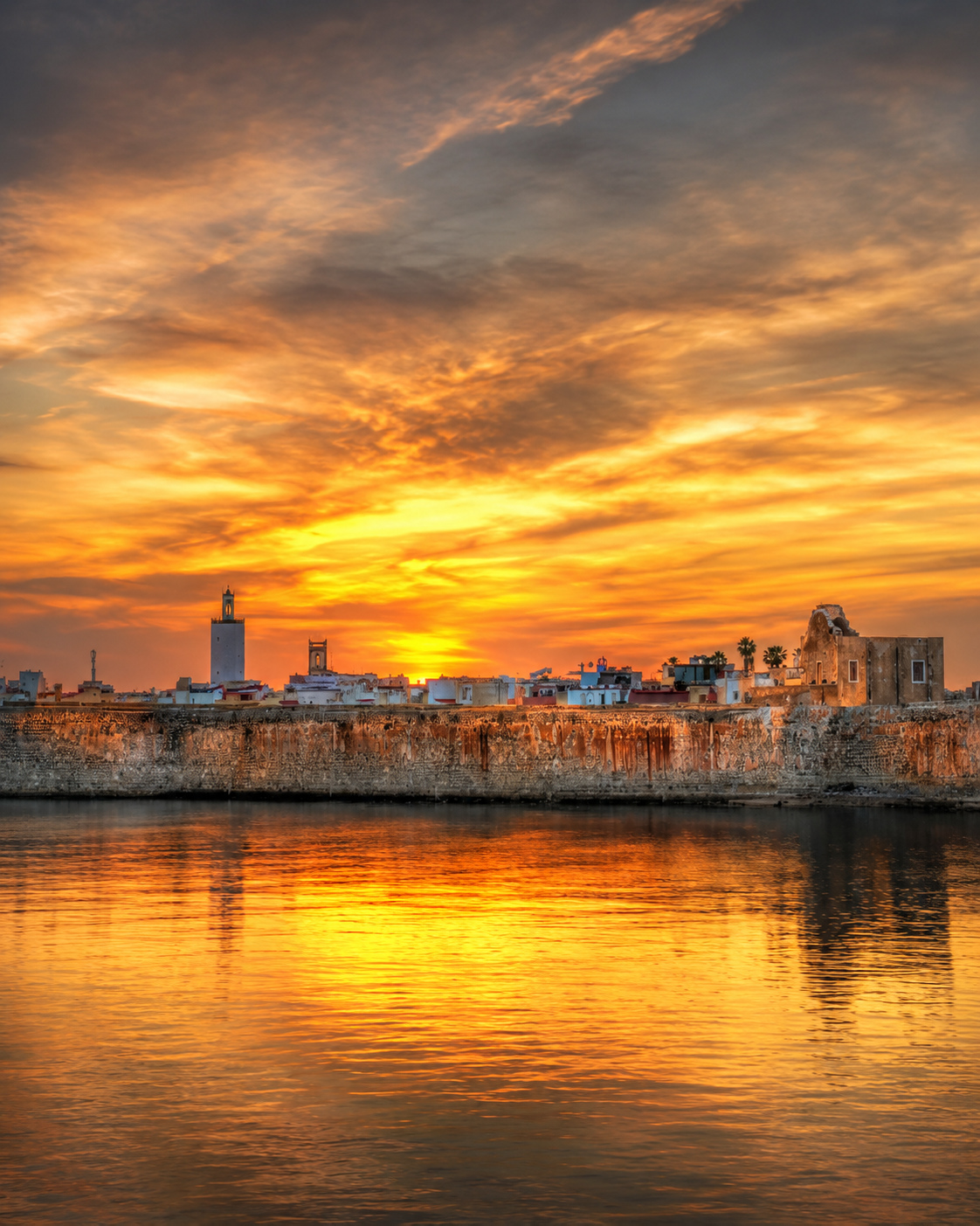 Sunset above the old sea wall of El Jadida