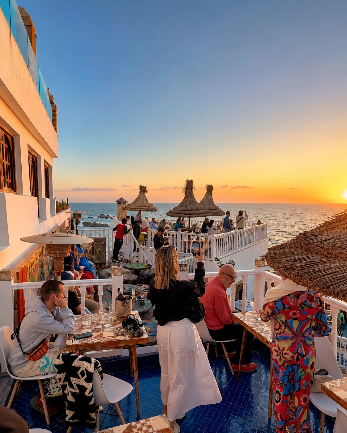 Atlantic terrace and sunset atmosphere in Essaouira