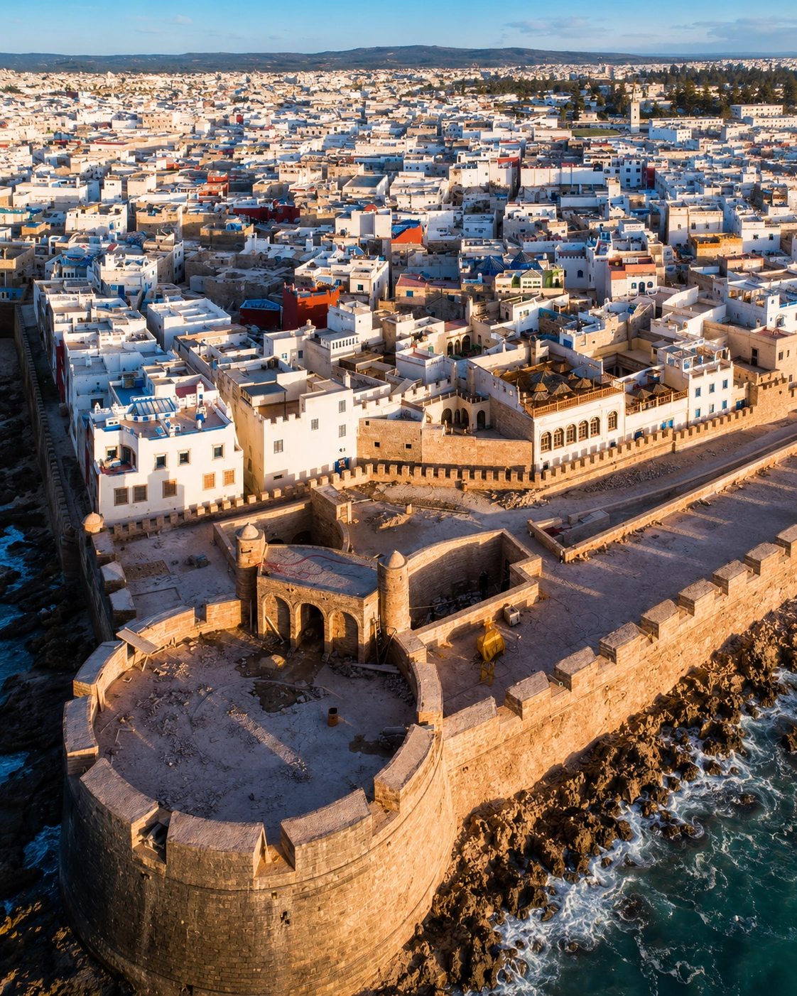 Aerial view of Essaouira fortified medina and Atlantic walls