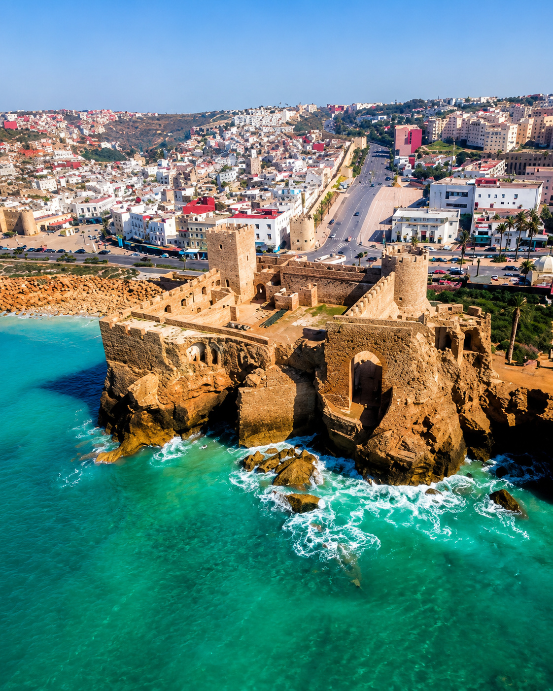 Ksar el-Bahr from above with turquoise Atlantic water below