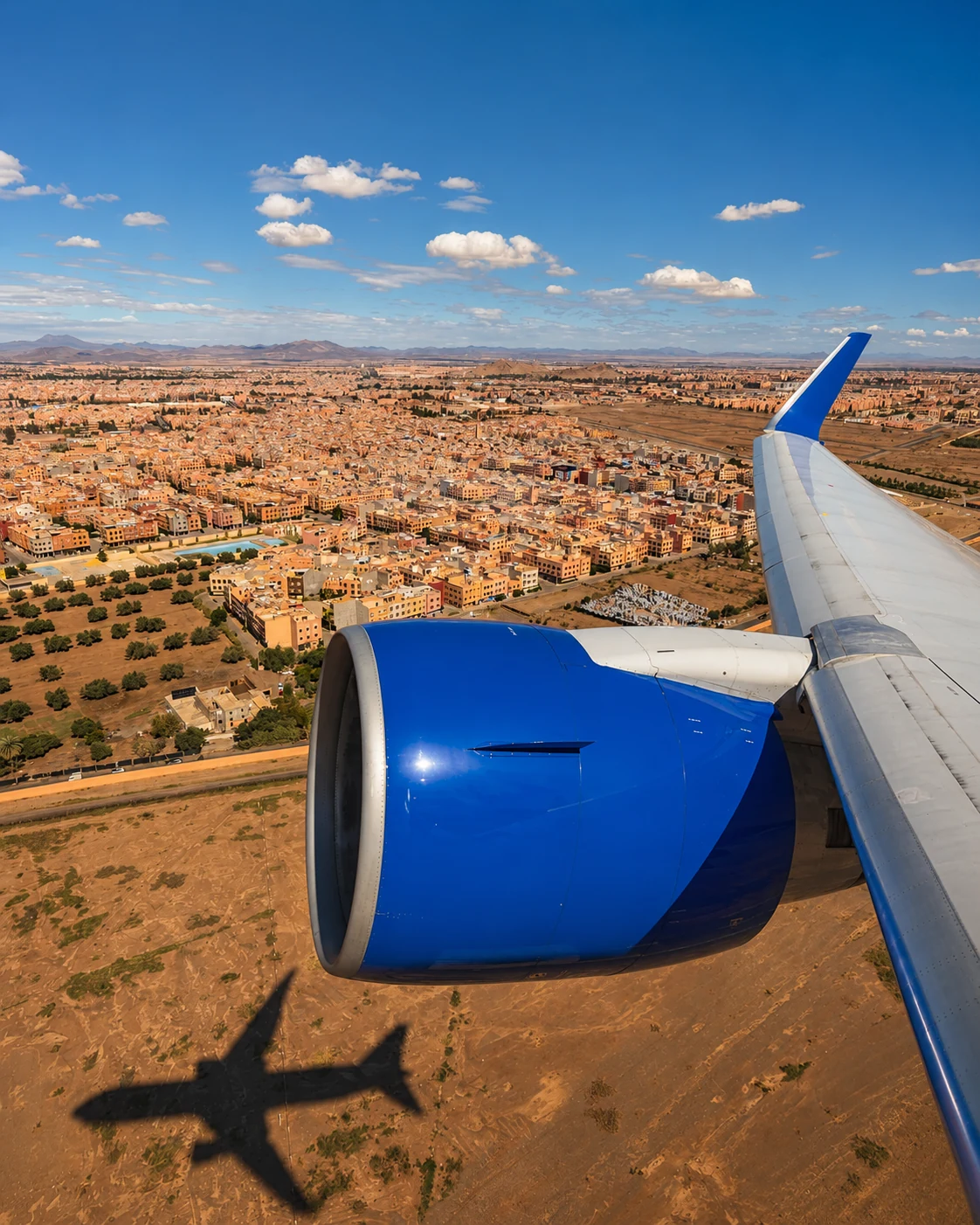 Arrival view over Marrakech from an airplane window