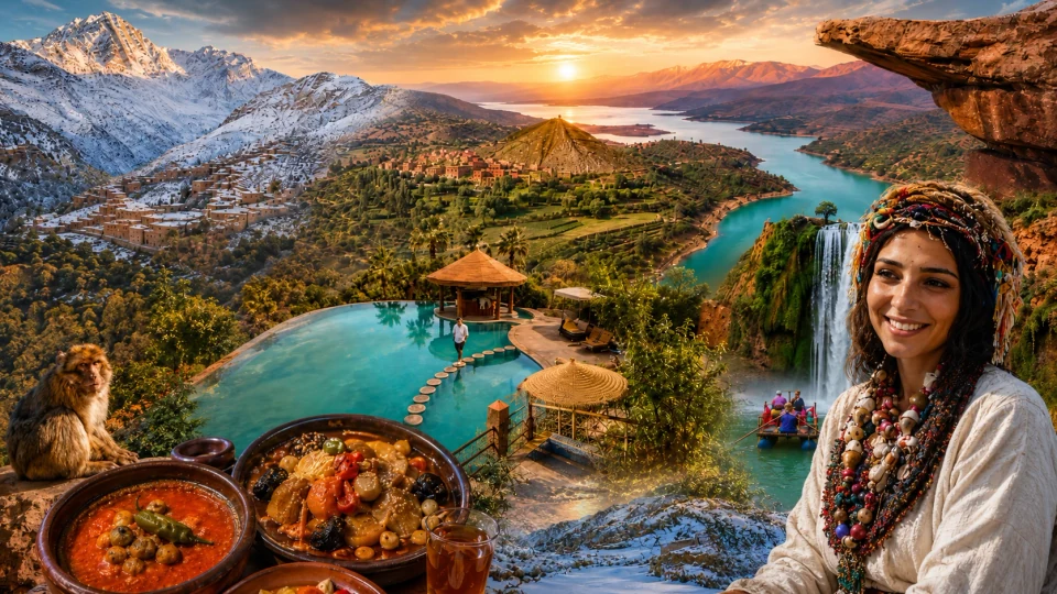 High Atlas lake and mountain landscape near Azilal