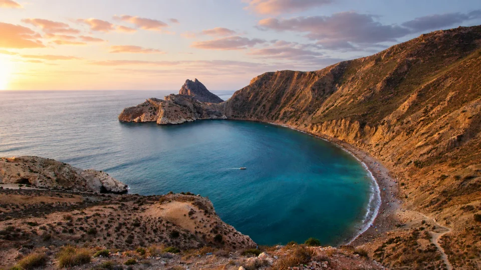 El Jebha Coast bay between Mediterranean water and Rif mountain slopes in northern Morocco