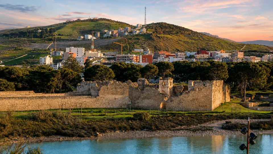 Ksar Sghir fortress walls beside the water on Morocco's Strait of Gibraltar coast