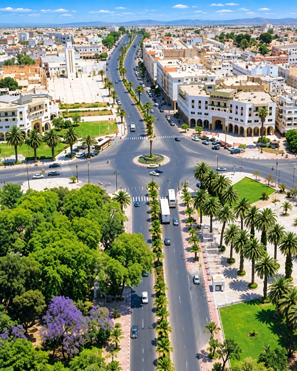 Palm-lined avenue and buildings in central Settat