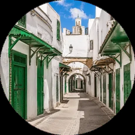 Tétouan old medina alley with green doors