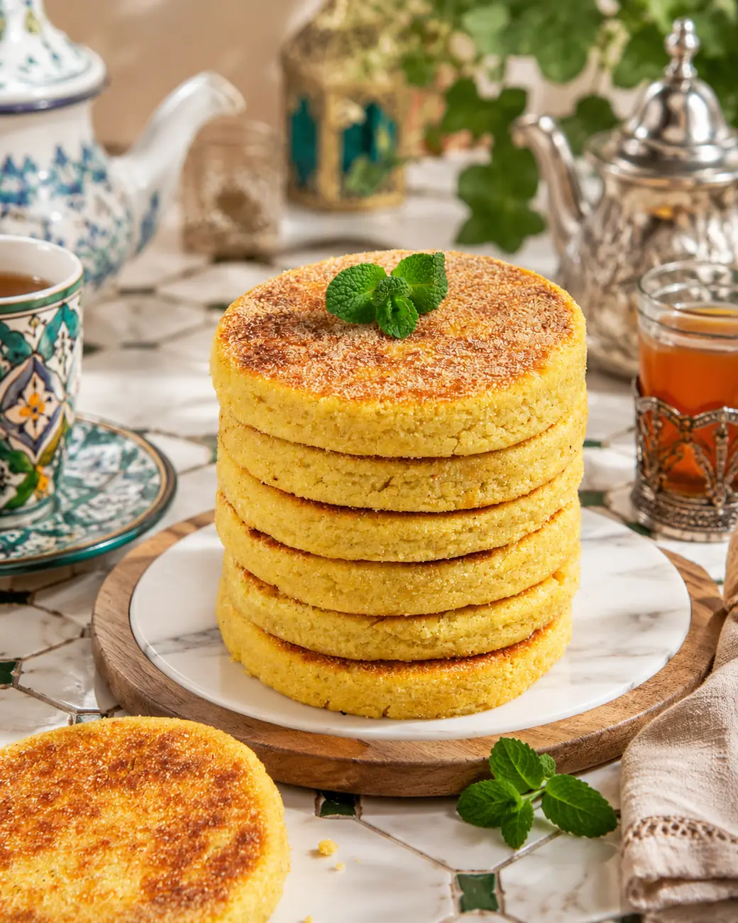 Moroccan harcha semolina cakes with mint tea — ExoticMorocco Moroccan harcha semolina cakes with mint tea — ExoticMorocco