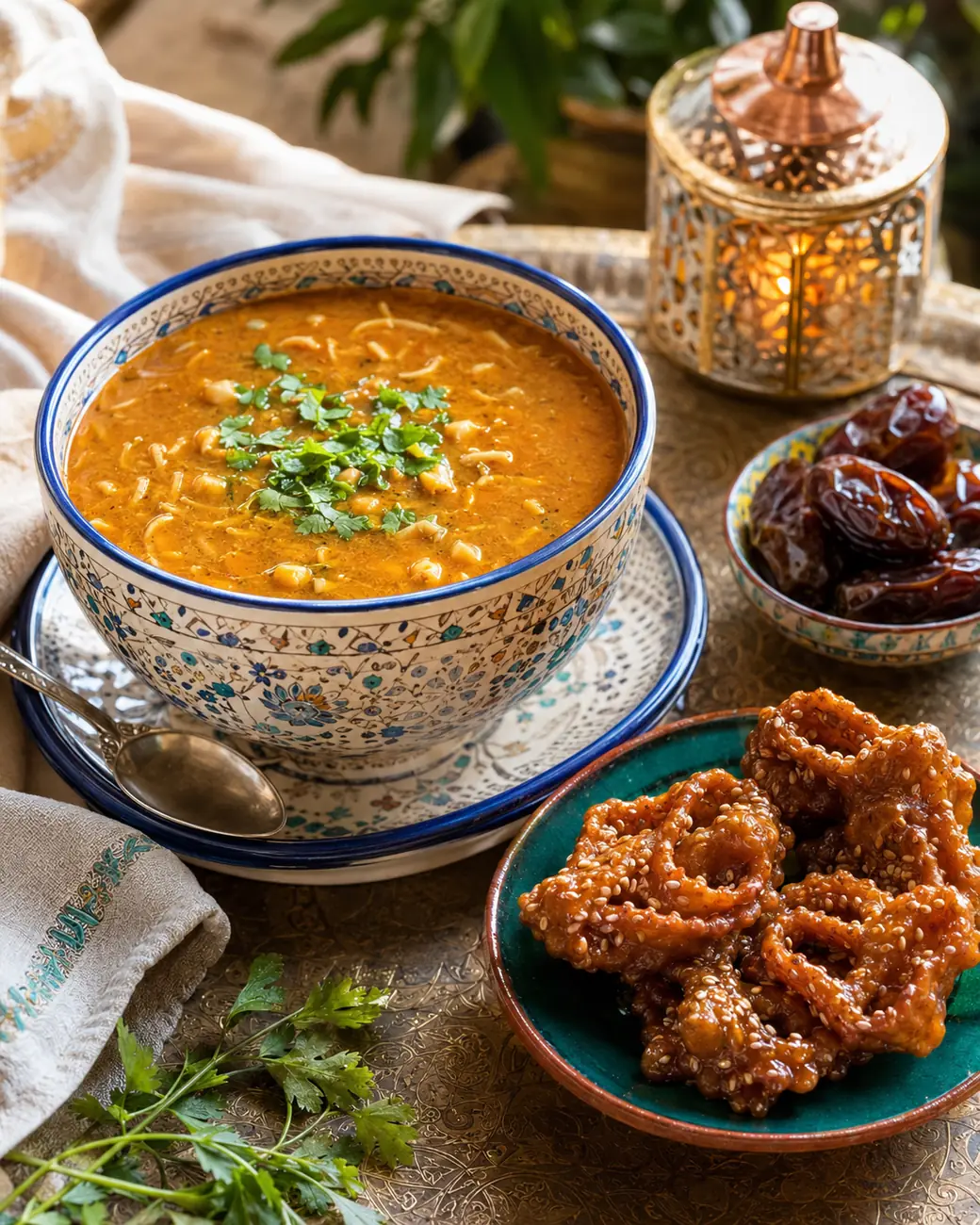 Moroccan harira with chebakia and dates — Exotic Morocco