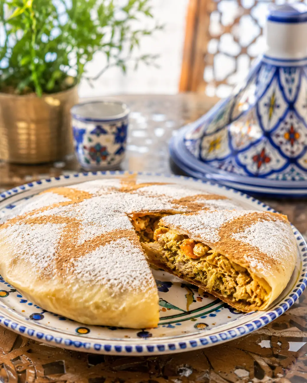 Moroccan pastilla on a ceramic plate — Exotic Morocco