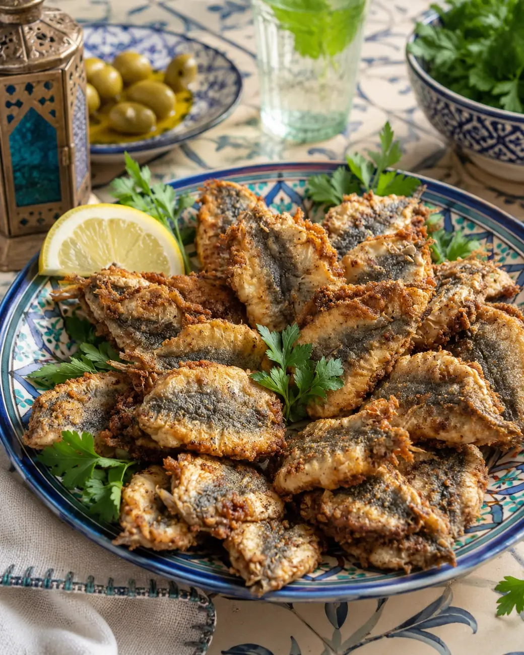 Sardines with Chermoula | Moroccan recipe image | ExoticMorocco Sardines with chermoula served on a Moroccan plate — ExoticMorocco