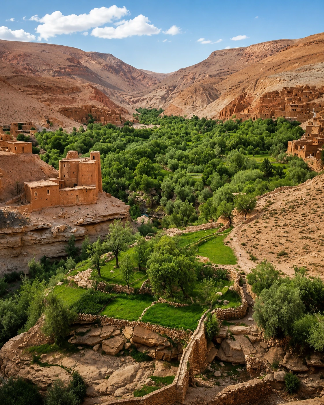 Ziz Valley palm oasis and mountain landscape