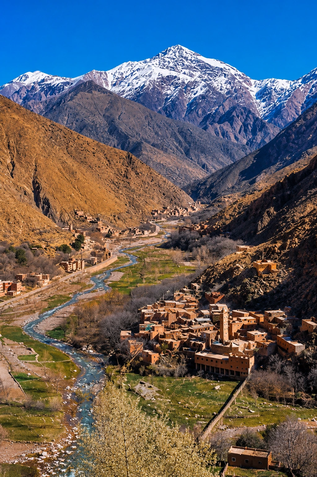Nearby landscapes and journeys — travel planning in a Moroccan riad courtyard