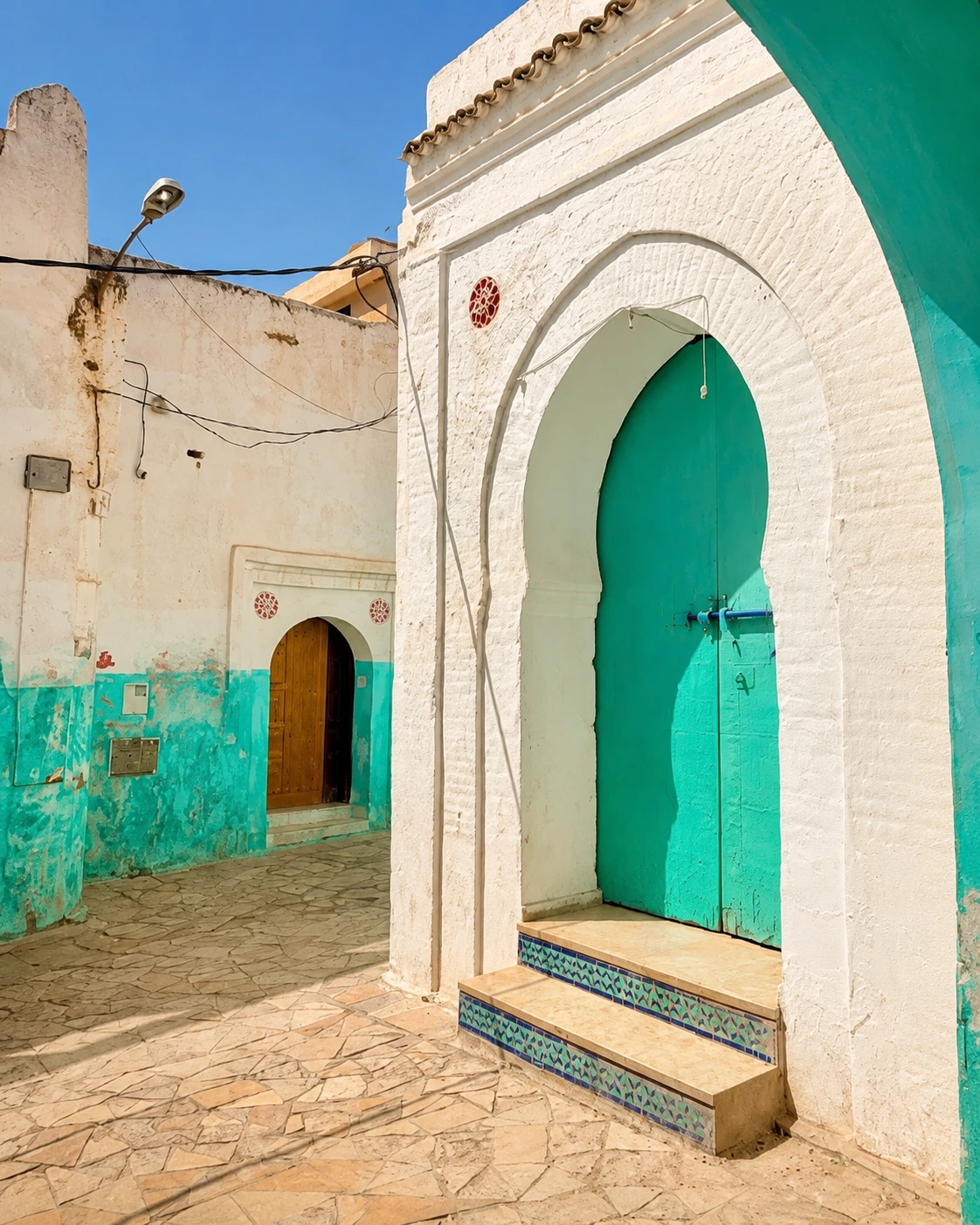 Related stories and guides — white Moroccan gate and sunlit medina architecture