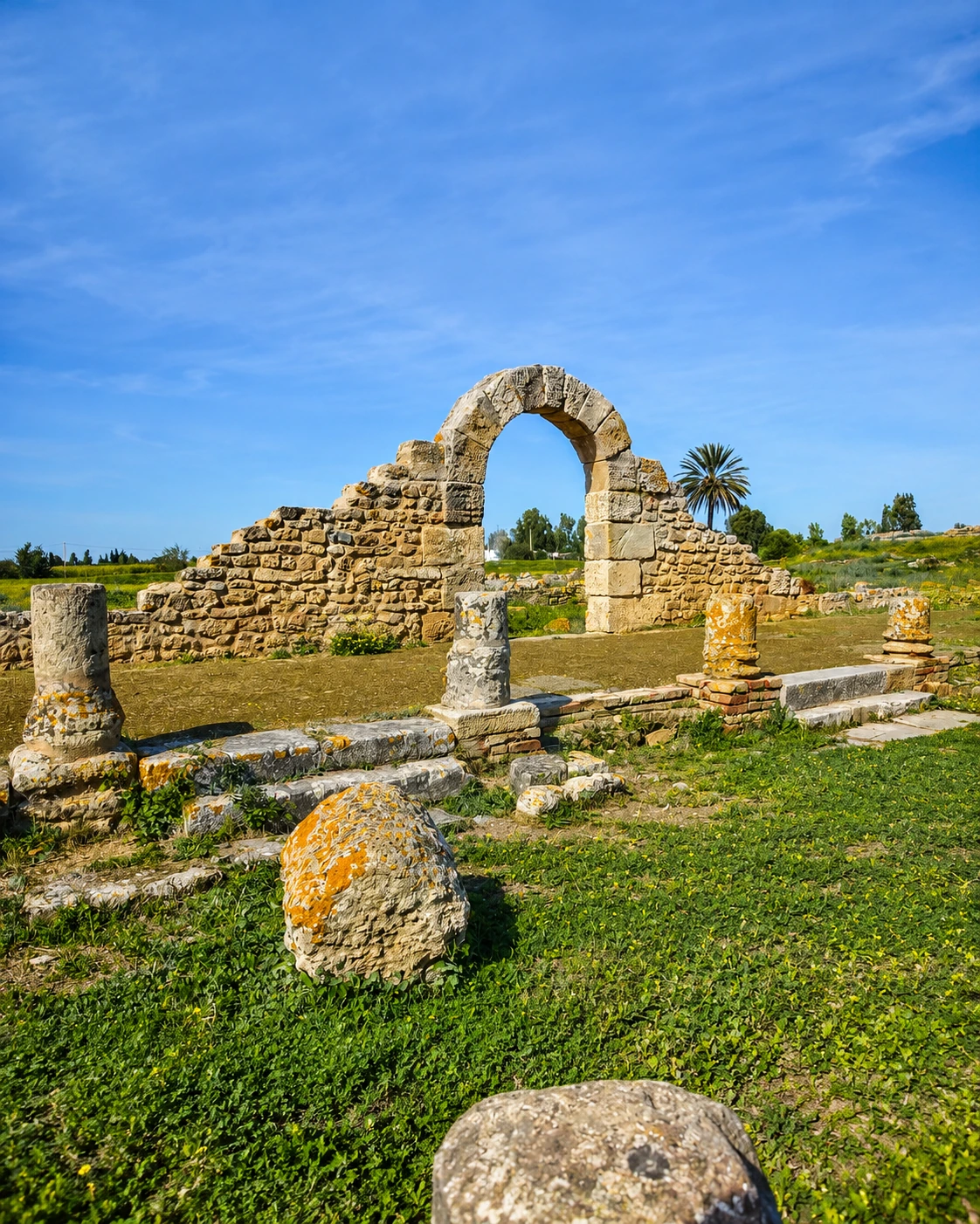 Banasa Roman and Mauretanian ruins with a stone arch in northern Morocco