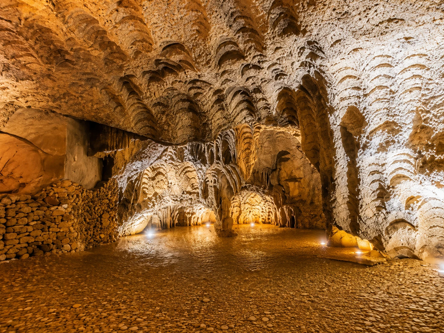 Taforalt Cave illuminated prehistoric cave interior in eastern Morocco