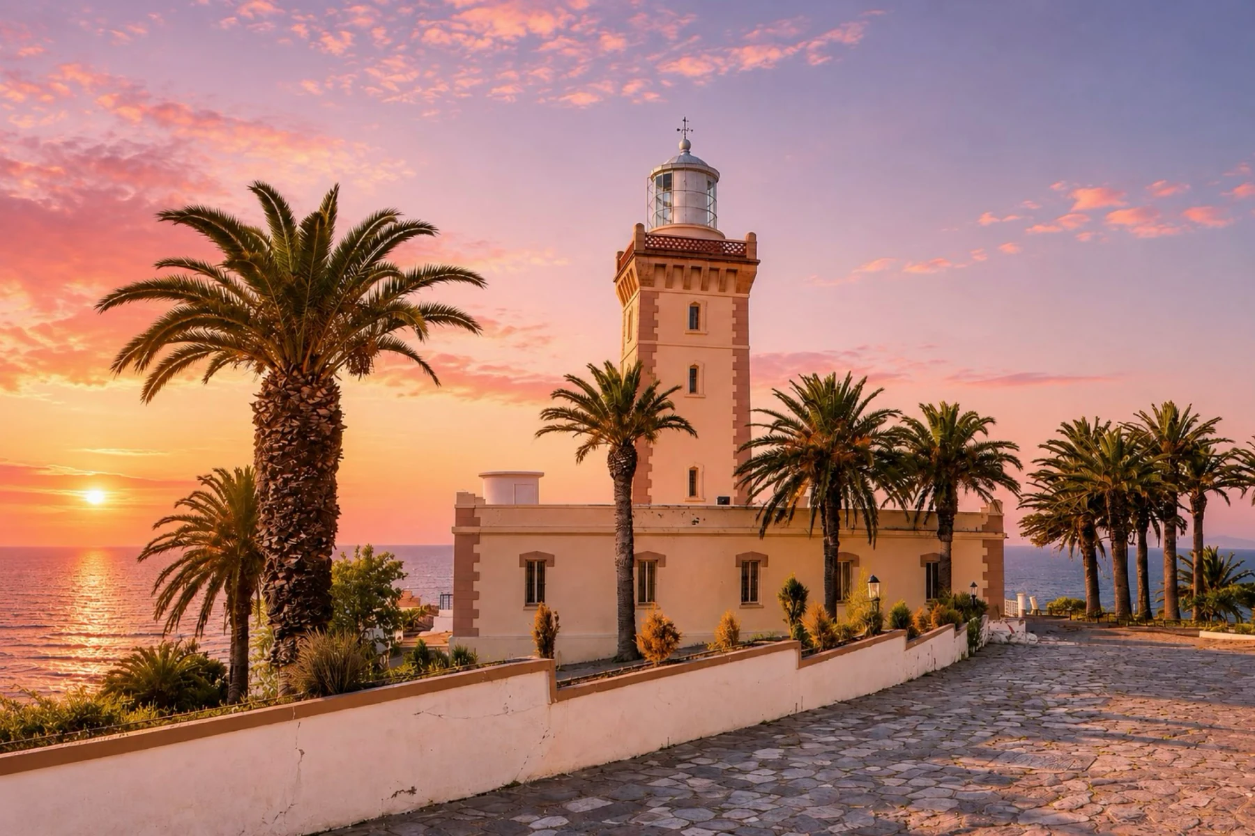 Cap Spartel lighthouse and Atlantic sunset near Tangier