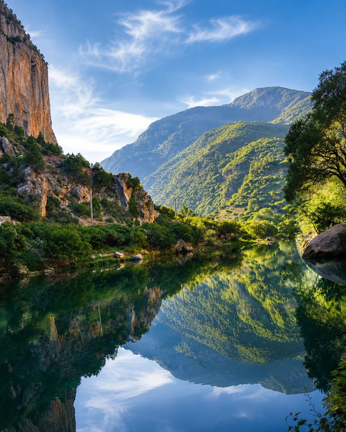Talassemtane National Park mountain lake and Rif landscape in Morocco