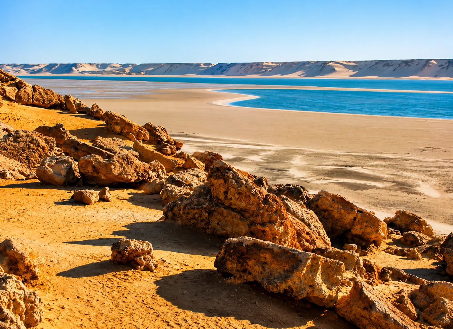 Khenifiss National Park lagoon, sand and desert-coast landscape in southern Morocco