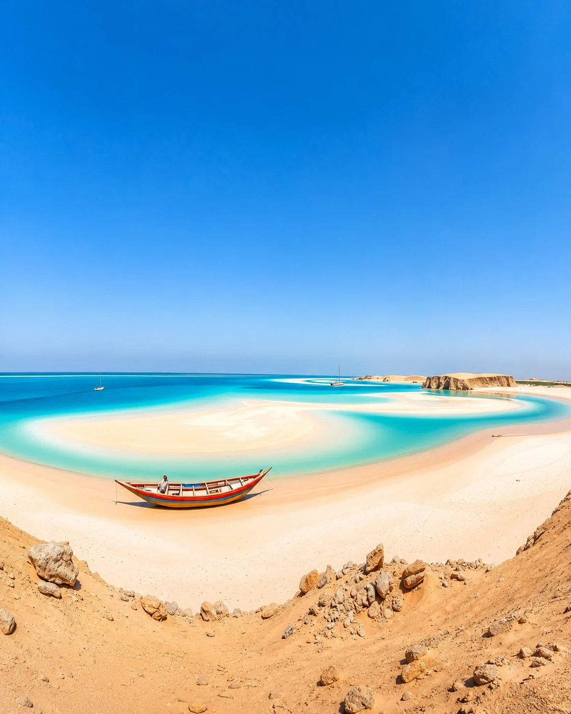 Dakhla National Park turquoise lagoon and sandbar landscape in southern Morocco