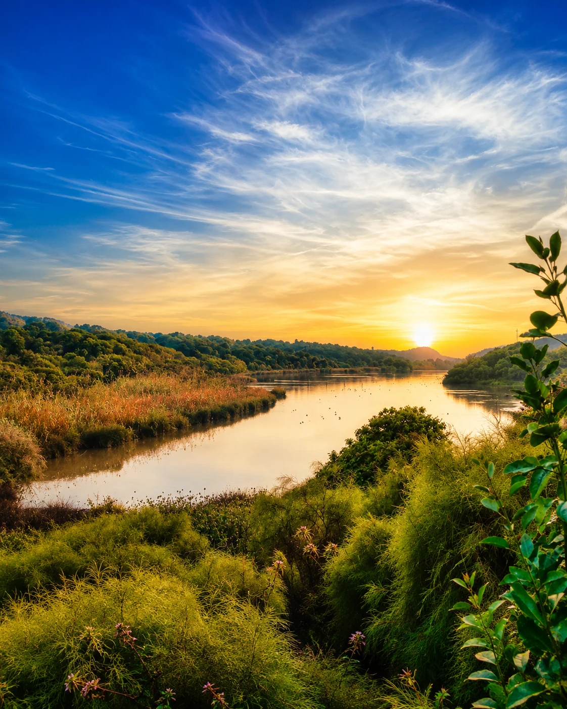 Sidi Boughaba Reserve wetland and sunset nature landscape near Kénitra