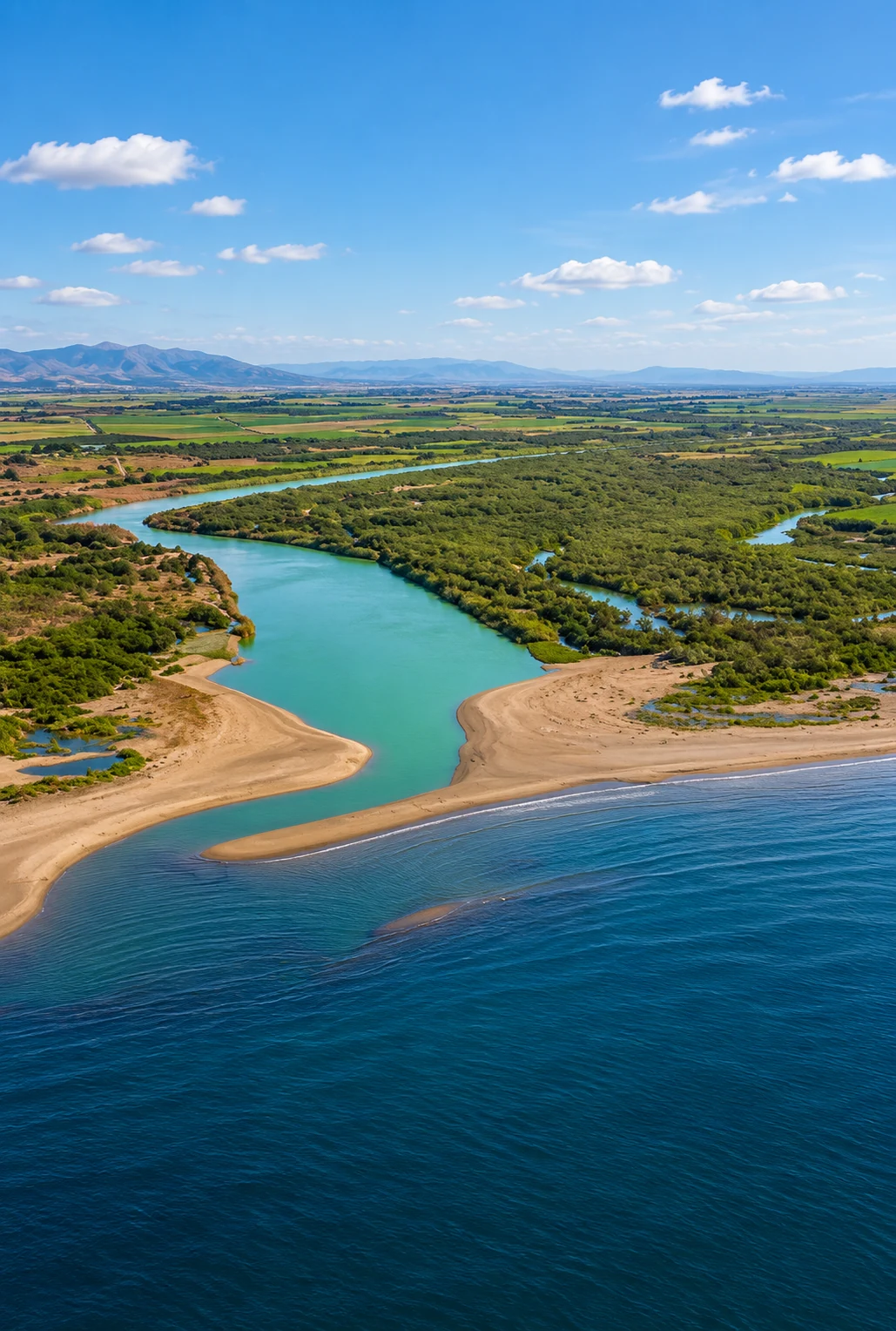 Moulouya River Mouth estuary and coastal wetland landscape in Morocco