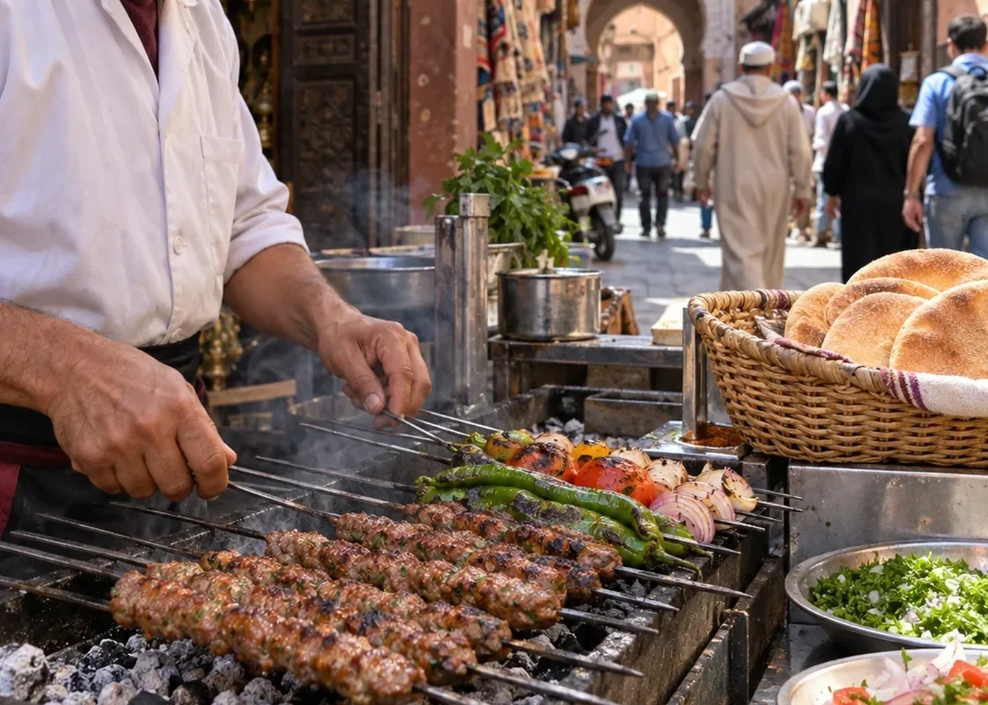 A cook working at a street grill