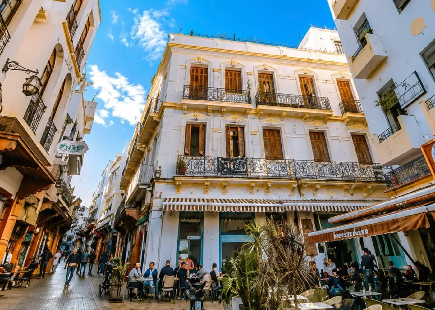 A café terrace beside a city street