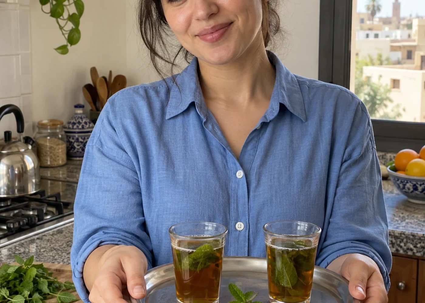 Tea offered on a tray