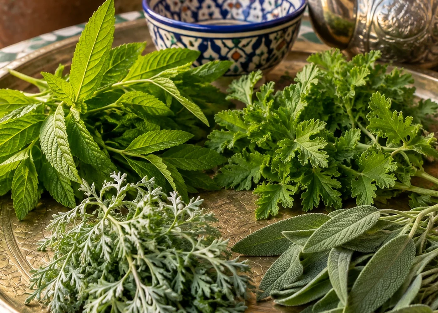 Fresh herbs arranged for tea