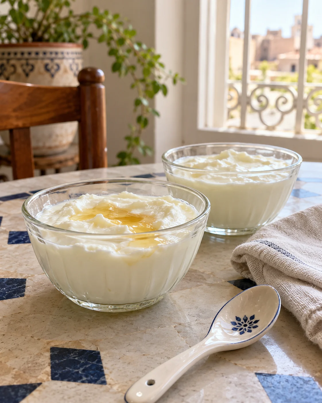 Small glass bowls of softly set cultured milk