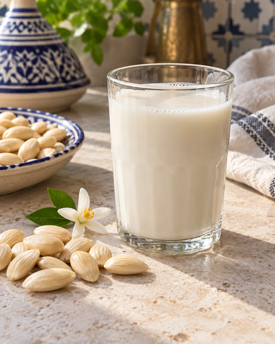 Almond milk, blanched almonds and orange blossom