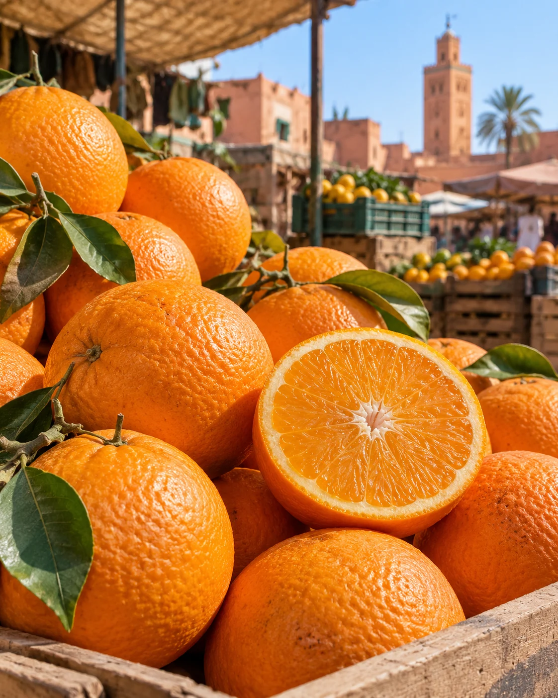 Fresh oranges in a produce stall