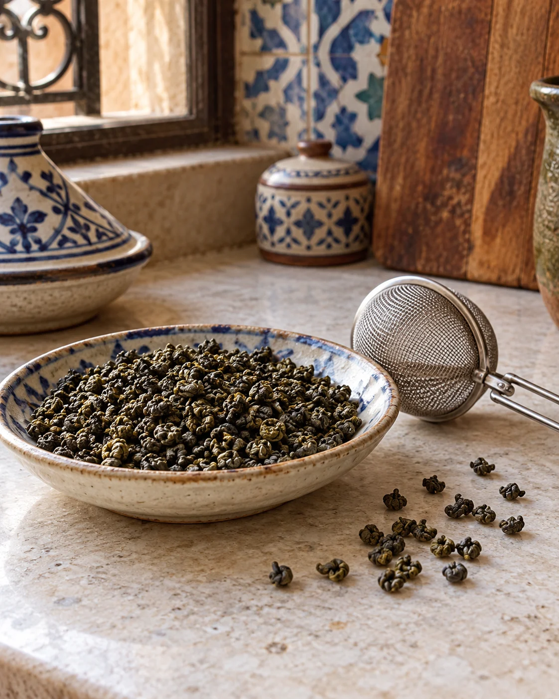Rolled gunpowder green tea leaves