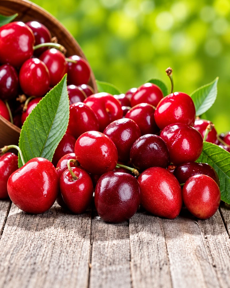 A close view of ripe red cherries