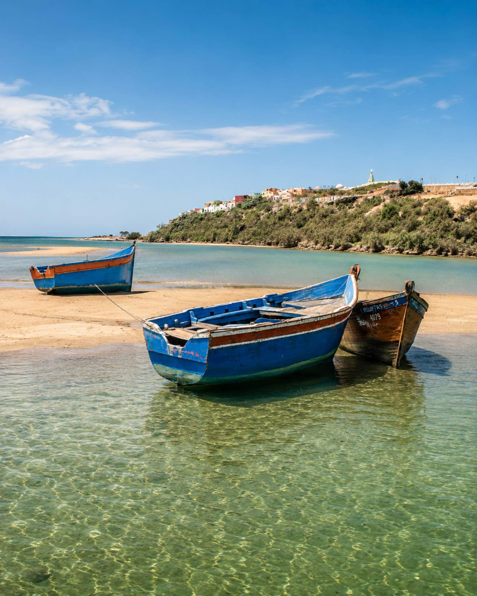 Moulay Bouslham lagoon and blue boats