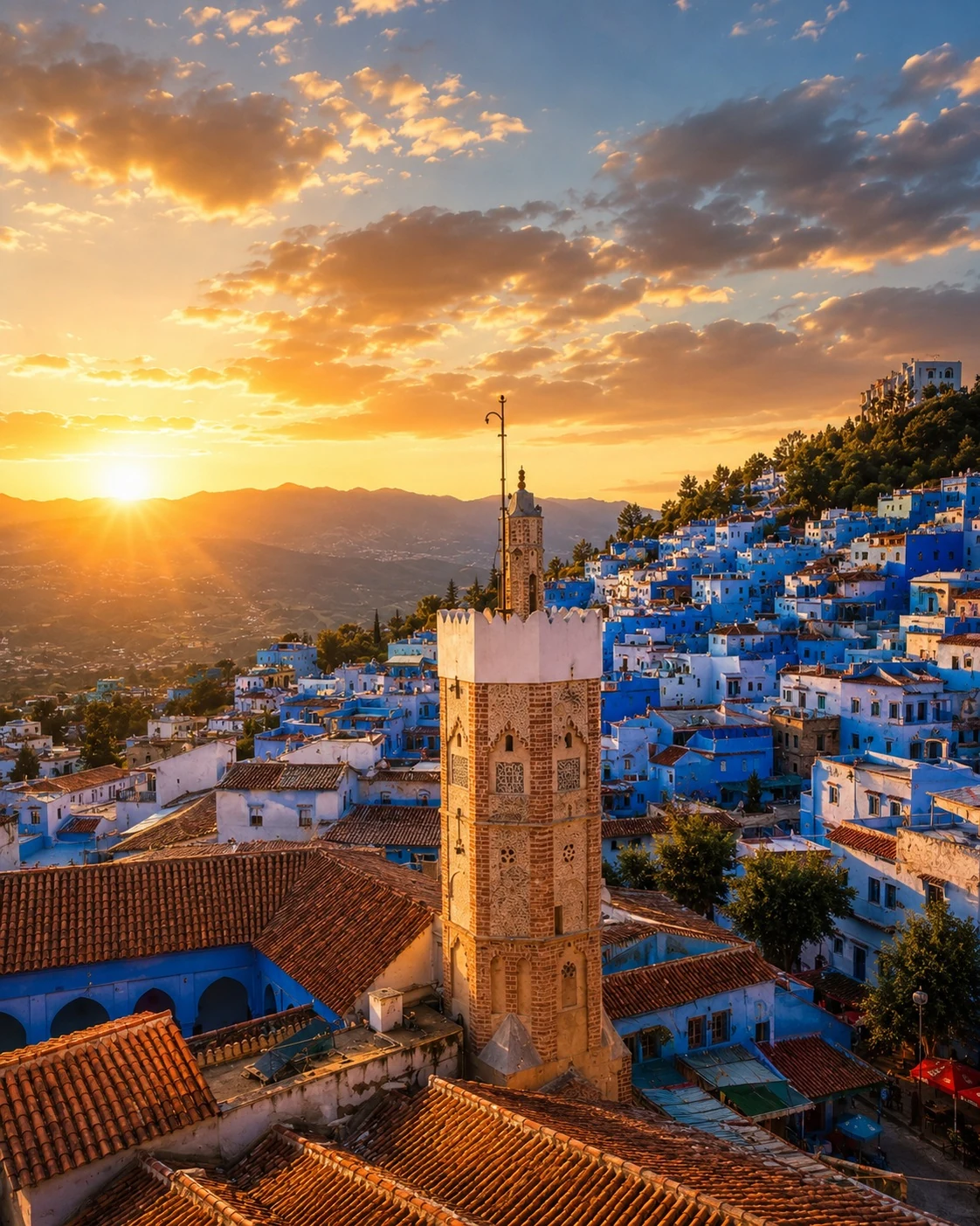 Chefchaouen medina at sunset