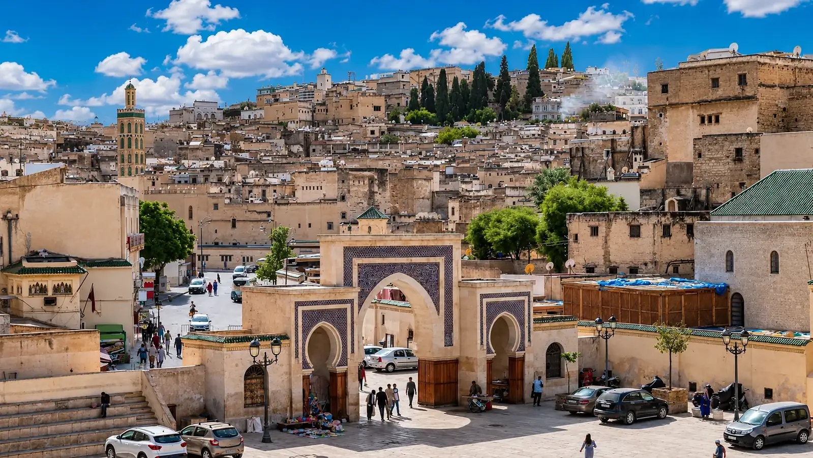 Bab Bou Jeloud and the historic skyline of Fes el-Bali