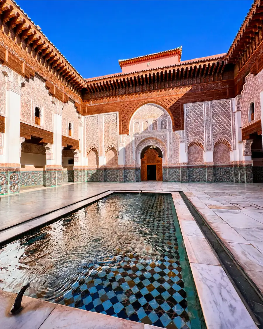 The courtyard of Ben Youssef Madrasa in Marrakech