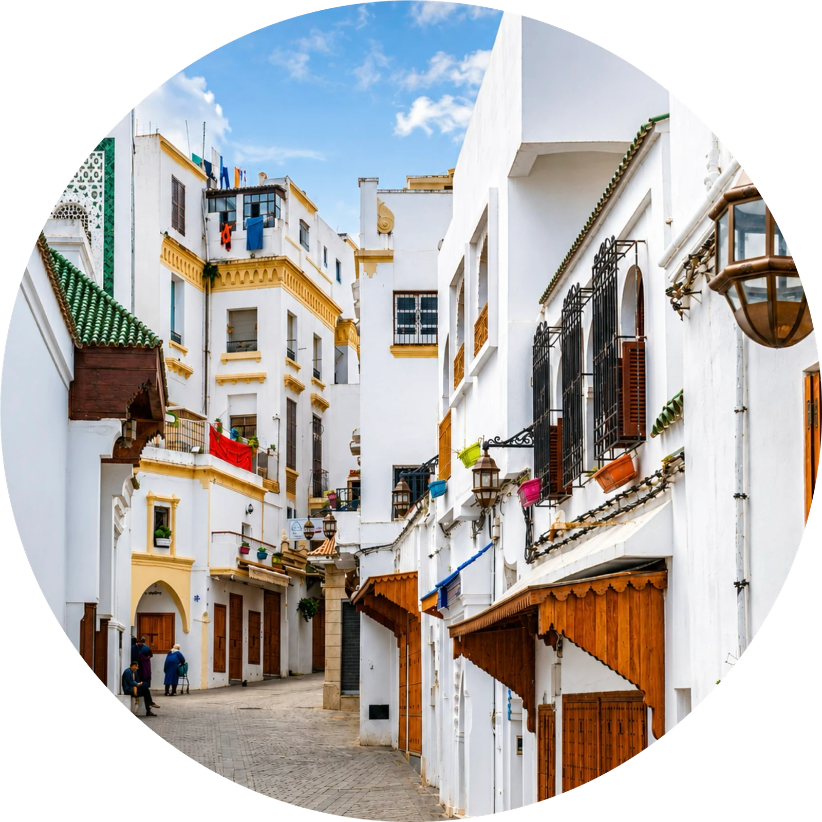 Whitewashed medina street in Tangier