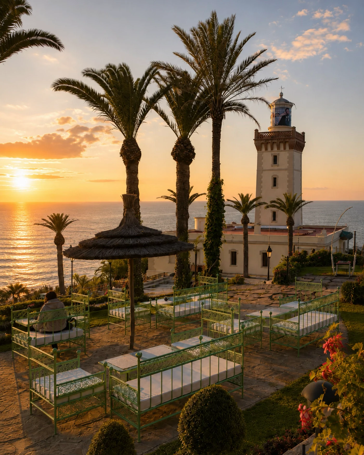 Cap Spartel lighthouse and gardens at sunset