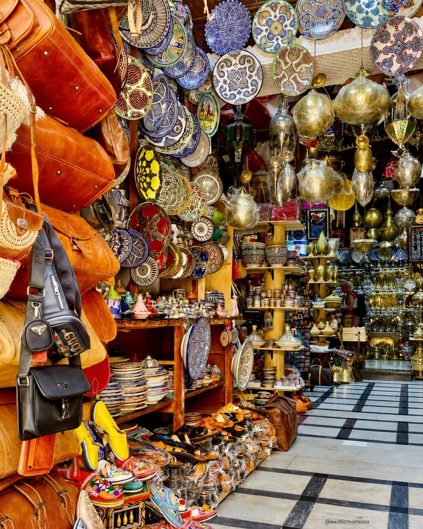Craft shop with leather, ceramics and brass in Tangier